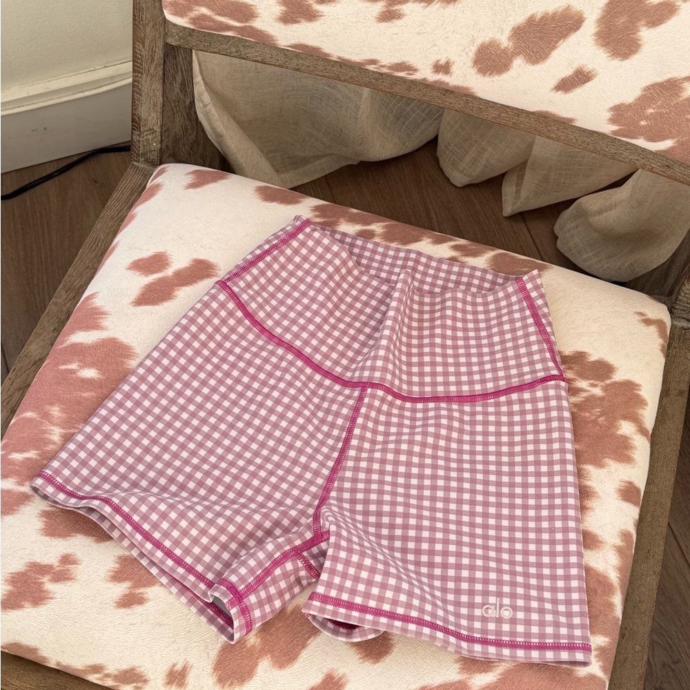 ALO Yoga Pink Gingham Bike Shorts
